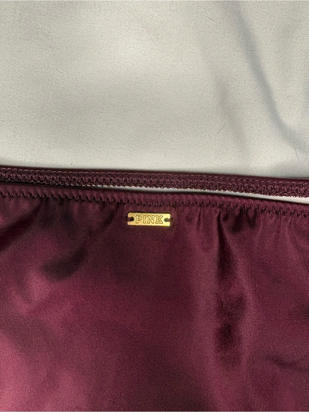 PINK Victoria's Secret Maroon Bikini Bottom with Gold Logo - Picture 3 of 5